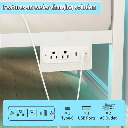 Miniatura 7 de CLIBFENG Base de cama individual con cabecero, soporte de listones de acero resistente, marco de cama LED con estación de carga USB, base de colchón