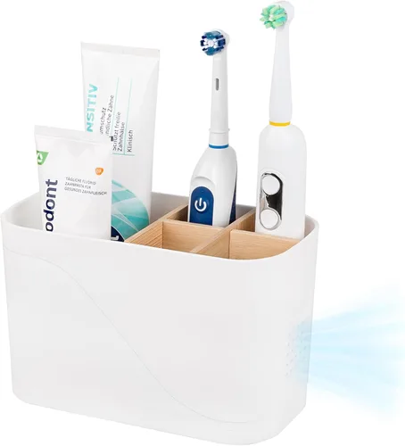 Miniatura 16 de Soporte para cepillo de dientes eléctrico de 3 ranuras con divisores de bambú para baños, organizador de cepillos de dientes y pasta de dientes