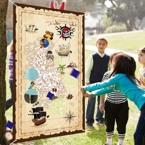 Miniatura 5 de Blulu Juego de lanzamiento de bolsas de puf pirata con 3 bolsas de frijoles para niños, decoraciones de fiesta temática pirata de Halloween