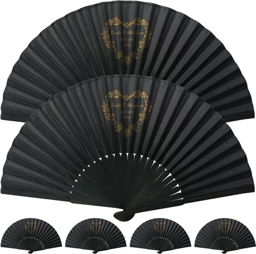Abanicos de mano negros personalizados, 10 unidades, abanicos plegables de mano personalizados para boda, recuerdos de fiesta, costillas de bambú,