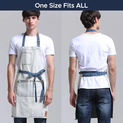 Miniatura 4 de Delantal de Chef de Mezclilla para Mujeres con Bolsillos, Delantal de Cocina de Camarera de Jean para Hombres para Cocinar Jardinería Pintura