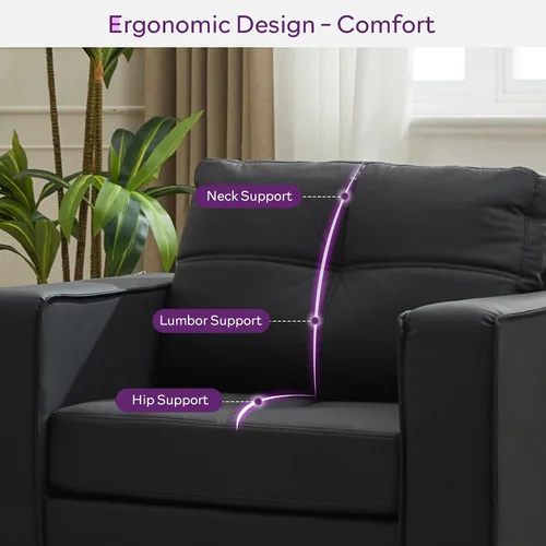 Miniatura 5 de TYBOATLE - Silla Accent cómoda de cuero sintético negro para sala de estar, silla de lectura extragrande con botones decorativos, estilo moderno