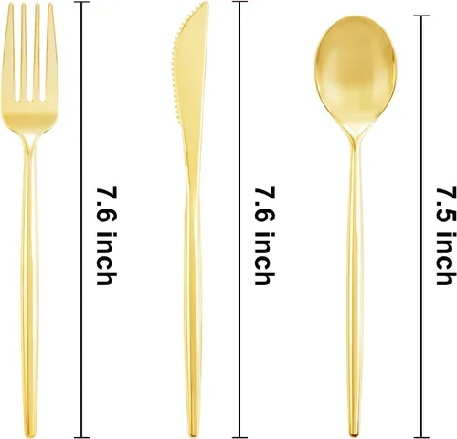 Miniatura 6 de U-QE 180 cucharas de plástico doradas, cucharas desechables de plástico resistente, cucharas de plástico pesadas, cubiertos de plástico dorado