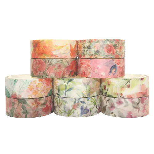 Miniatura 4 de YUBBAEX 10 rollos de cinta Washi con flores de primavera, juego de cintas decorativas para enmascarar (tono cálido)