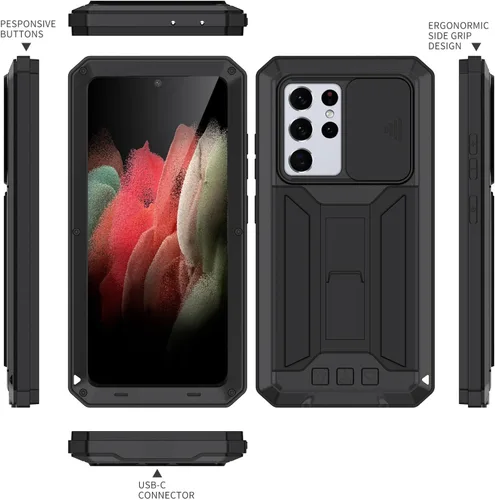 Miniatura 6 de Funda rígida de metal compatible con Samsung Galaxy S21 Ultra con protector de pantalla y protector de lente, resistente a prueba de polvo de grado