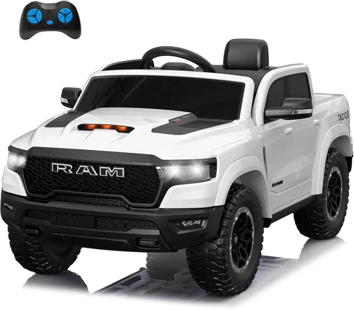 Miniatura 8 de Juguetes de paseo con licencia Ram 1500 para niños de 4 a 8 años, automóvil eléctrico montable para niños con control remoto, con batería y llave