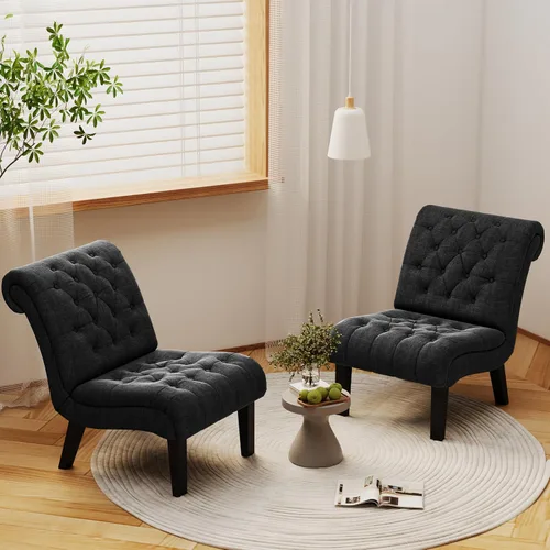 Miniatura 10 de Alunaune Silla de sala de estar, silla decorativa moderna, tapizada sin brazos, silla de dormitorio, sofá y respaldo de tela, sillón reclinable