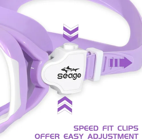 Miniatura 5 de Seago Gafas de natación para niños, máscara de buceo para jóvenes (5-15), antivaho 180° visión clara Púrpura y blanco
