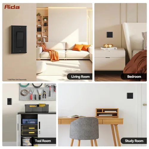 Miniatura 6 de AIDA Paquete de 1 interruptor de luz basculante Decora de 3 vías, interruptores de luz eléctricos con conexión a tierra automática de 15 amperios