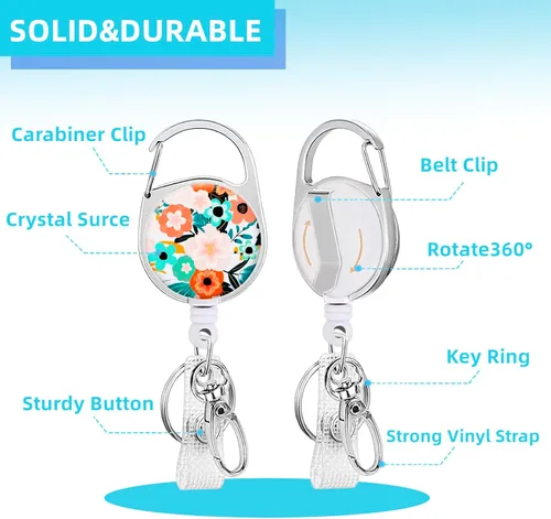 Miniatura 2 de Carretes de insignia retráctiles, soportes para insignias lindos, clip de insignia con llavero retráctil y llavero, cuerda de nylon duradera