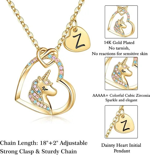 Miniatura 5 de STORUP Collar de regalo para mujer, collar de unicornio con inicial de corazón para mujer, joyería con inicial, regalos de unicornio, juguetes