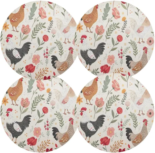 Miniatura 2 de Roosters - Manteles individuales circulares para mesa circular, resistentes al calor, antideslizantes, lavables, resistentes al calor para cocina