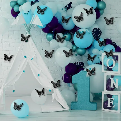 Miniatura 7 de Decoraciones de Mariposas Negras de Halloween para Pared, 48 Piezas 2 Estilos 3 Tamaños Pegatinas de Mariposas para Decoración Superior de Pasteles