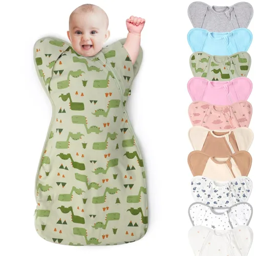 Mantas orgánicas de 3 vías para envolver con los brazos arriba, saco de dormir con las manos arriba, saco de dormir fácil de cambiar pañales para