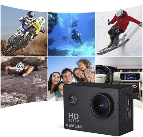 Miniatura 7 de VEMONT Cámara de acción, cámara deportiva 1080P 12MP Full HD de 2.0 pulgadas, cámara de acción de 98.4 ft/98 pies subacuática impermeable para Negro