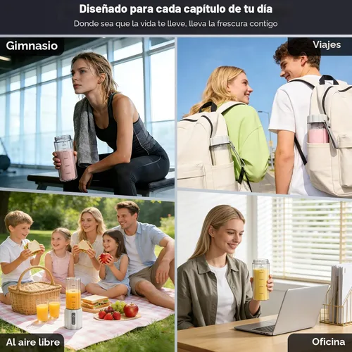 Miniatura 7 de Licuadora portátil, licuadora personal para batidos y batidos, pequeña mezcladora de jugo con pantalla LED, máquina de batido recargable USB C con 6
