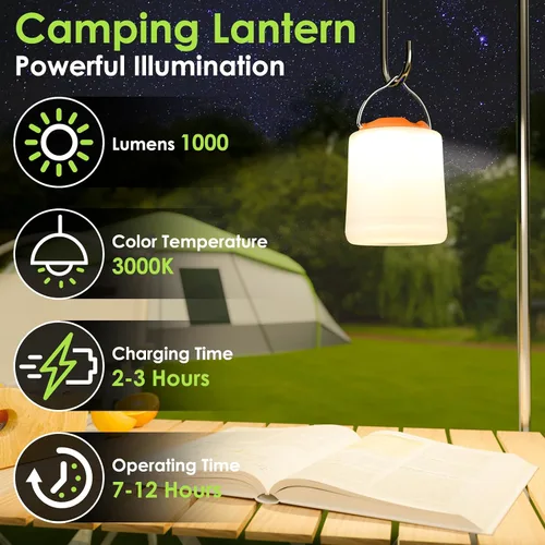 Miniatura 3 de BOBKID Linterna de camping LED, luz de camping recargable, linternas de 4 modos para exteriores con 1000LM, linterna de campamento portátil