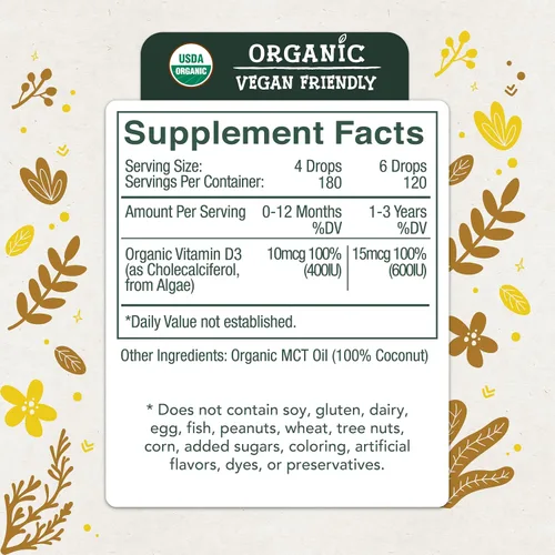 Miniatura 3 de Live Wise Naturals Vitamina para bebés D3 l USDA Orgánica Organic MCT Oil Formula For Kids and Toddler, Easy Absorption, Supports Immune and Bone