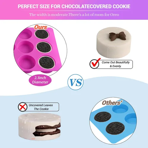 Miniatura 4 de Sakolla 3 piezas de moldes redondos de silicona para galletas de chocolate, moldes cilíndricos de 12 cavidades para Oreos cubiertas de chocolate