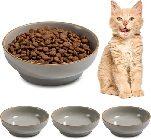 Juego de 3 cuencos para gatos, platos antideslizantes para mascotas y gatos, cuencos de agua poco profunda, cuencos anchos para aliviar el estrés de