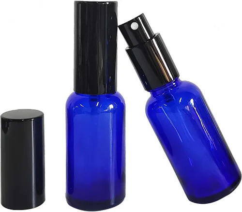 Miniatura 6 de Paquete de 12 botellas de vidrio azul de 1 onza para aceites esenciales, botella pequeña de espray de niebla fina, recargable para perfumes, viajes