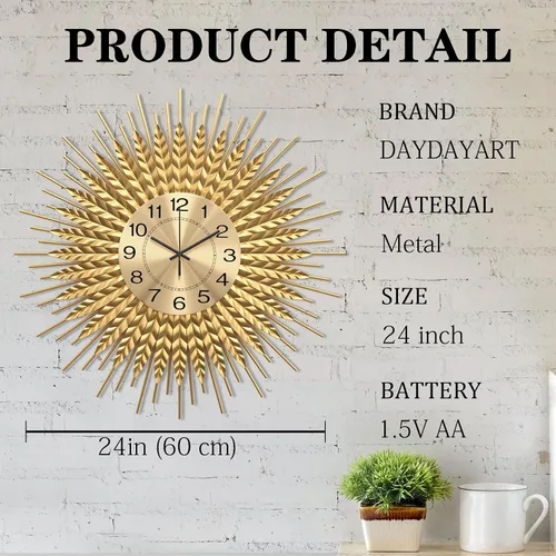 Miniatura 4 de Reloj de pared grande moderno decorativo de metal, relojes de pared de estilo de mediados de siglo, reloj grande dorado silencioso sin tictac, arte