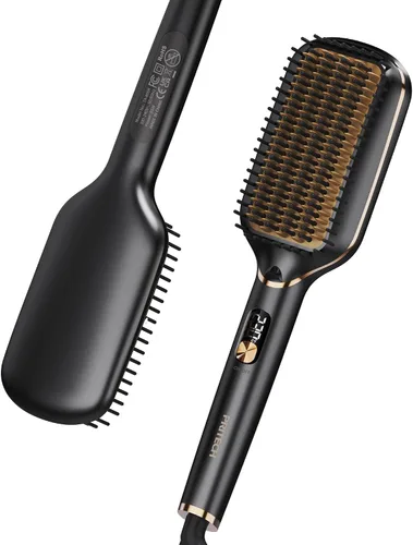 PRITECH Cepillo para alisar el cabello iónico 250-450 °F Calefacción en ayunas anti-quemaduras y apagado automático, placas anchas de hierro plano