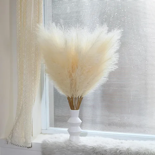 Miniatura 5 de 8 piezas de 45 pulgadas de alto, decoración de hierba de pampa sintética grande color beige pomposo, pompas largas falsas para relleno de jarrón