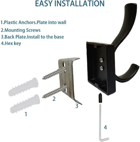 Miniatura 3 de Ganchos negros para toallas, soporte doble para toallas, abrigos y batas, ganchos de pared resistentes para baño, dormitorio, cocina, piscina, Negro