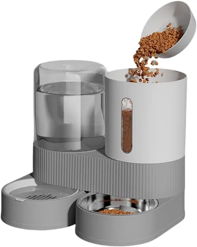 Alimentador de gravedad para gatos y dispensador de agua, 2 en 1, alimentador automático para gatos con rotación de 180 grados, paquete de 2