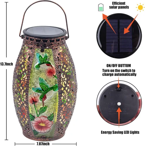Miniatura 5 de Lámpara Solar de Colibrí Larekook para Exteriores Impermeable, Lámpara Colgante Grande de Metal de 13" Decorativa, Luces Solares de Colibrí