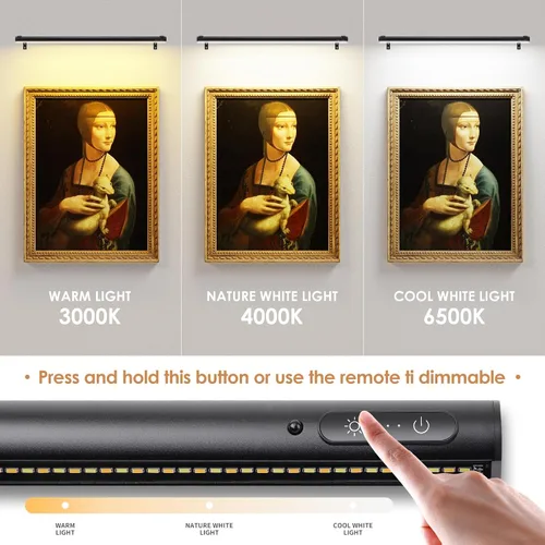 Miniatura 5 de Luz de imagen a pilas inalámbrica, luz de exhibición de pintura recargable/con enchufe de 31.5 pulgadas, luces de pared con control remoto con tres