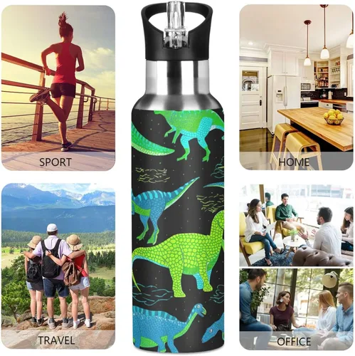 Miniatura 5 de BPA-Free Sport Water Bottle Insulated 20 Oz, Stainless Steel Water Bottle for Gym Outdoor Travel School, Dinosaurs Green Blue Black