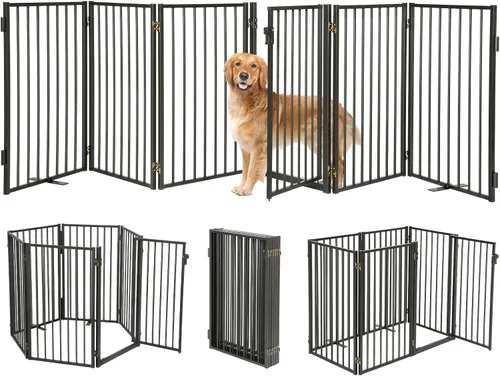 Miniatura 9 de Puertas de metal independientes para perros con puerta para interiores y exteriores, 80 pulgadas, extra ancho, 32 pulgadas de alto, puerta Blanco