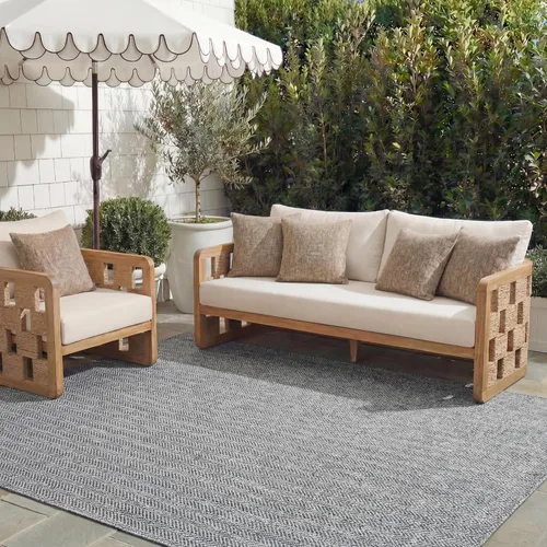 Miniatura 69 de SAFAVIEH Alfombra Lavable para Exteriores Colección Courtyard - Pasillo de 2'3" x 6'7", Azul Marino y Gris, No Desprende Pelusa y Fácil Limpieza