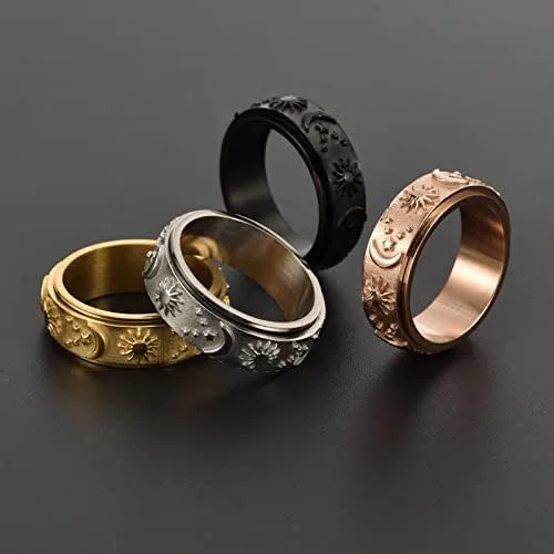 Miniatura 5 de Anillo giratorio de acero inoxidable personalizado para la ansiedad, anillos negros para aliviar el estrés y la ansiedad, anillo para hombres