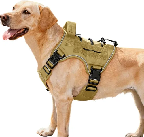 Miniatura 43 de Arnés táctico para perros grandes, chaleco reflectante ajustable sin tirones con sistema Molle, control de grado militar K9 para entrenamiento