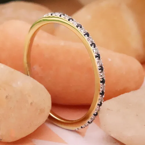 Miniatura 3 de Dazzlingrock Collection Anillo redondo de zafiro azul y diamante blanco de media eternidad para mujer en oro