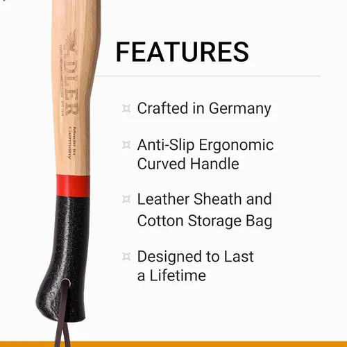 Miniatura 3 de Adler Rheinland - Hacha de camping con funda de cuero, forjado alemán, mango de nogal de 14 pulgadas, hacha compacta para senderismo, bushcraft