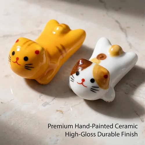 Miniatura 6 de Juego de 5 palillos para gatos, soportes para pinceles de pintura china, porcelana de estilo japonés, soporte para palillos de cerámica para cena