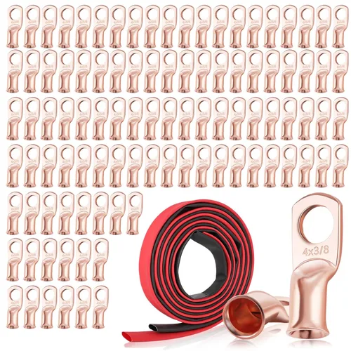 Miniatura 12 de XHF 10 piezas terminales de batería de servicio pesado 1/0 AWG-1/2 con tubo termorretráctil 3:1, terminales de anillo, extremos de cable de batería
