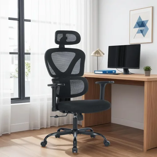 MALOL Silla de oficina ergonómica con reposacabezas ajustables y reposabrazos 3D, silla de escritorio de malla de respaldo alto con soporte lumbar,
