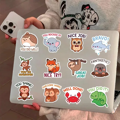 Miniatura 8 de 200 calcomanías holográficas de recompensa de animales para niños, lindas calcomanías de afirmación inspiradoras con citas motivacionales