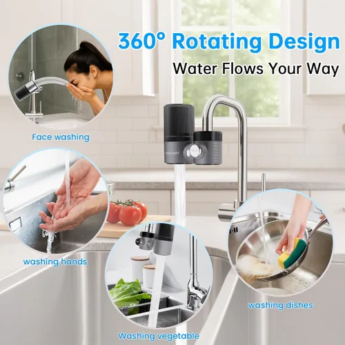 Miniatura 8 de Vortopt Filtro de agua avanzado para grifo de fregadero, filtro de fregadero de baño de ultrafiltración rotativa de 360 °, 400 galones, reduce