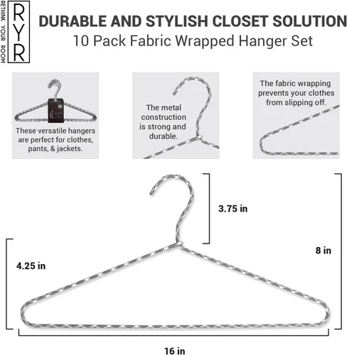 Miniatura 3 de Perchas para ropa, paquete de 10 – Perchas de tela y metal que ahorran espacio, perchas antideslizantes para pantalones y abrigos, artículos
