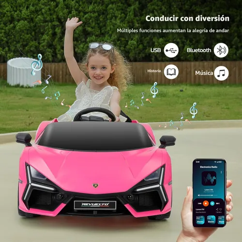 Miniatura 5 de ELEMARA Lamborghini con licencia Auto de Paseo con puerta de tijera, coche eléctrico para niños con control remoto, coche de 12 V para niños con Rosa