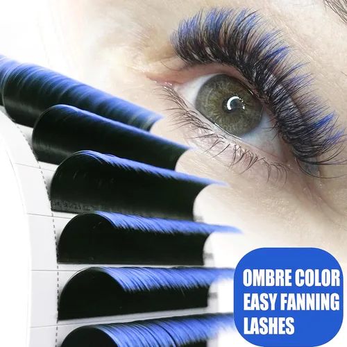 Miniatura 4 de CoMango Extensiones de pestañas de colores azul degradado de 0.315-0.551 in, bandeja mixta, pestañas C rizadas con volumen, extensiones de pestañas