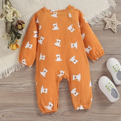 Miniatura 6 de Enterizo de una pieza para bebé recién nacido de lino y algodón con botones y estampado solar para bebé