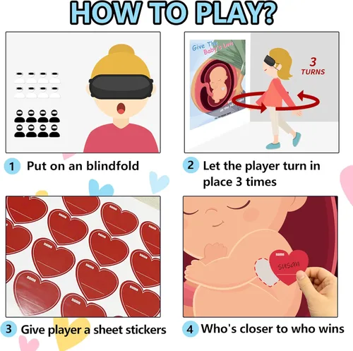 Miniatura 4 de Juegos de baby shower, recuerdos de fiesta, pin the heart en los juegos del bebé, decoraciones de baby shower, suministros de fiesta de cumpleaños