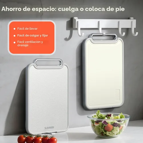 Miniatura 8 de Sumzzz Tabla de cortar de acero inoxidable para cocina, tabla de cortar 2 en 1 de doble cara, apta para lavavajillas, acero inoxidable de grado